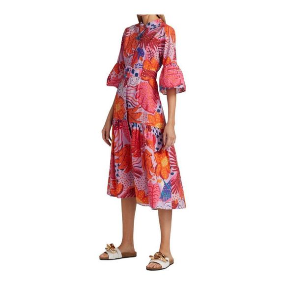 Farm Rio Botanical Print Belted Midi Dress Size Medium NWT - Picture 4 of 9